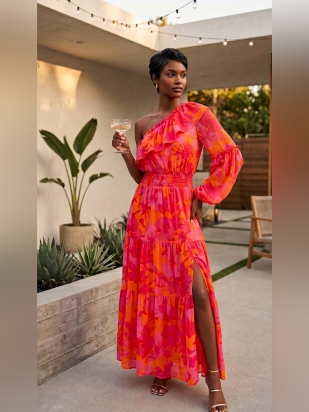 Hailey & co tangerine Vibrant Pink & Orange Floral Maxi Dress S rayon garden - Picture 1 of 10